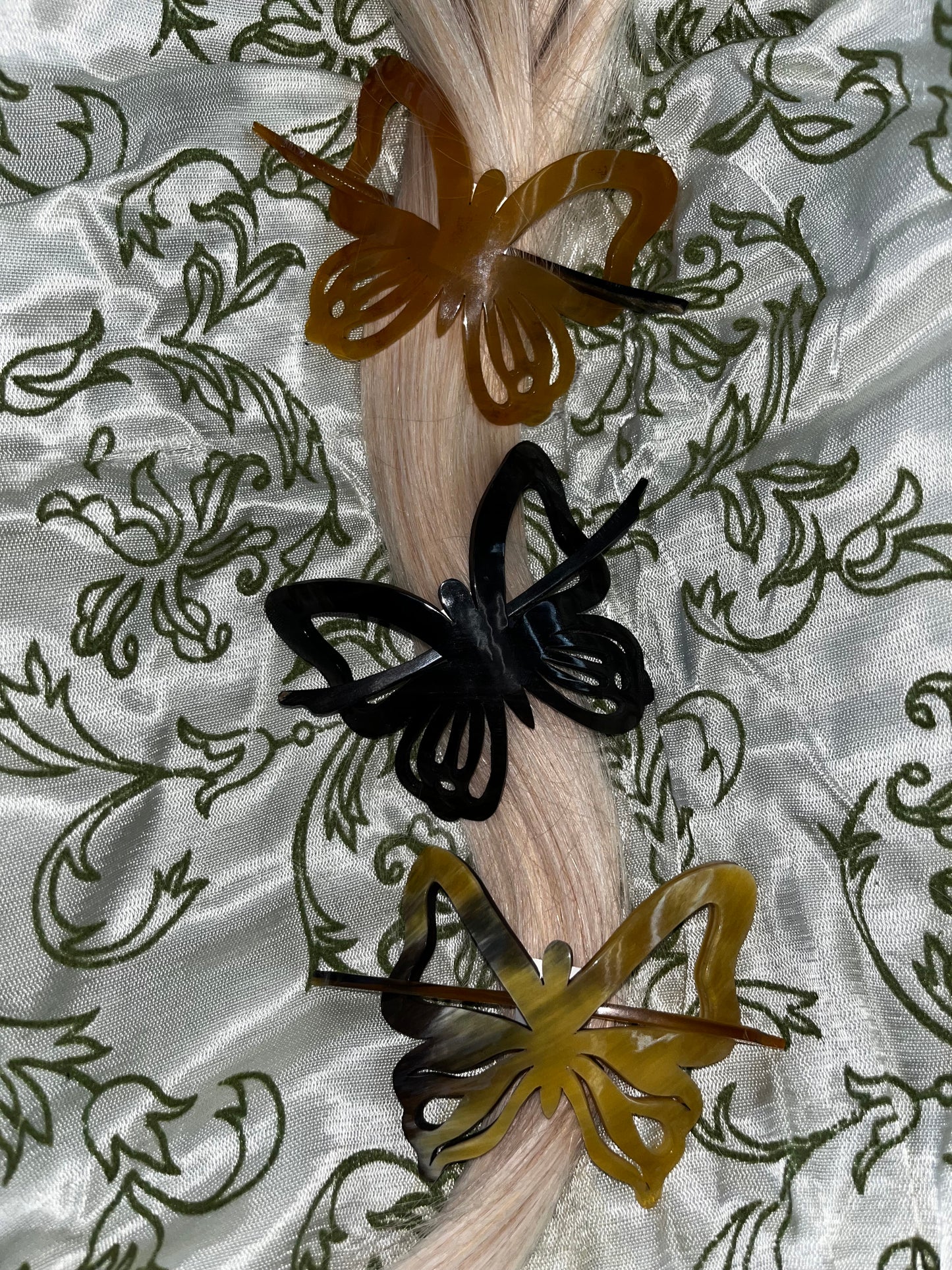 Recycled Bull Horn Hair Pin Butterfly