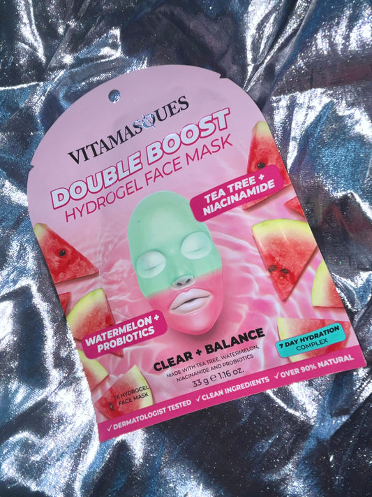 Double Boost Hydrogel Clear + Balance Face Mask - Tea Tree & Watermelon